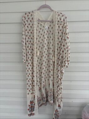 Clover + Scout Boho Floral Crochet Kimono Duster Cover Up Festival Cottagecore